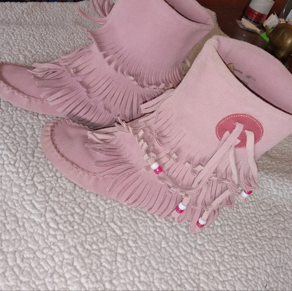 Steve Madden Dusty Pink Leather Apachee Fringed Moccasin Boots size 6.5 - Picture 13 of 15